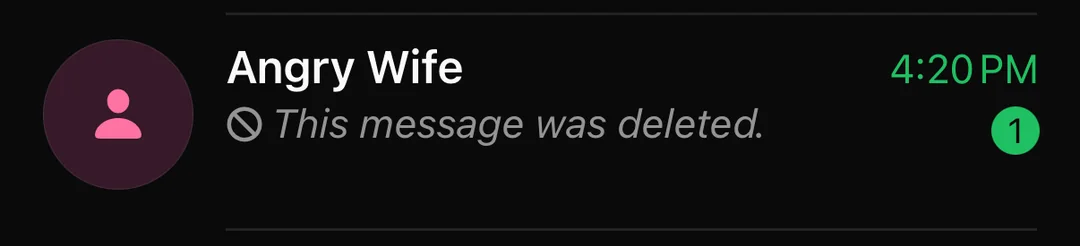 WhatsApp conversation showing This message was deleted at 4:20 PM
